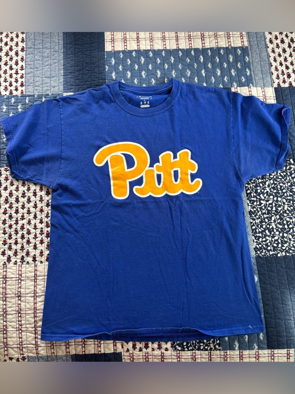 Champion Royal Blue Crewneck Tee with Yellow-Accent Logo